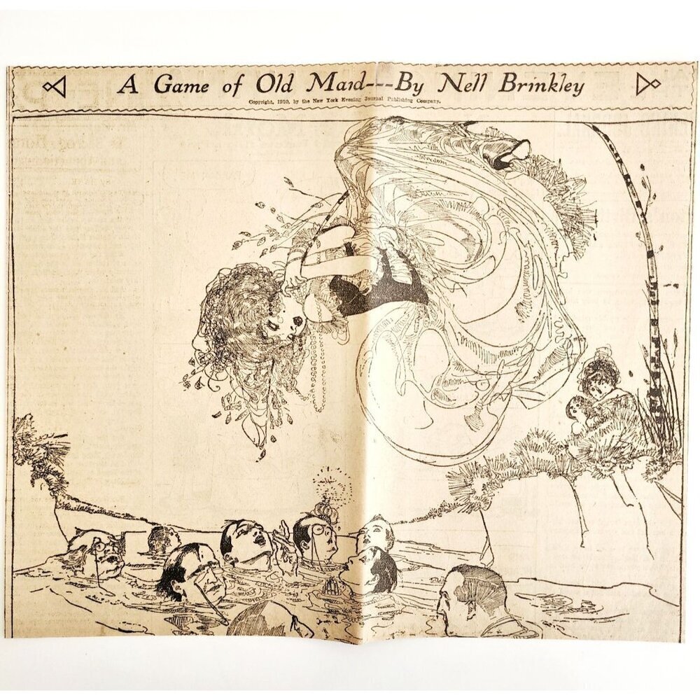 1910 Sexy Old Maid Art Wood Engraving Nell Brinkley NY Evening Journal DWXX8